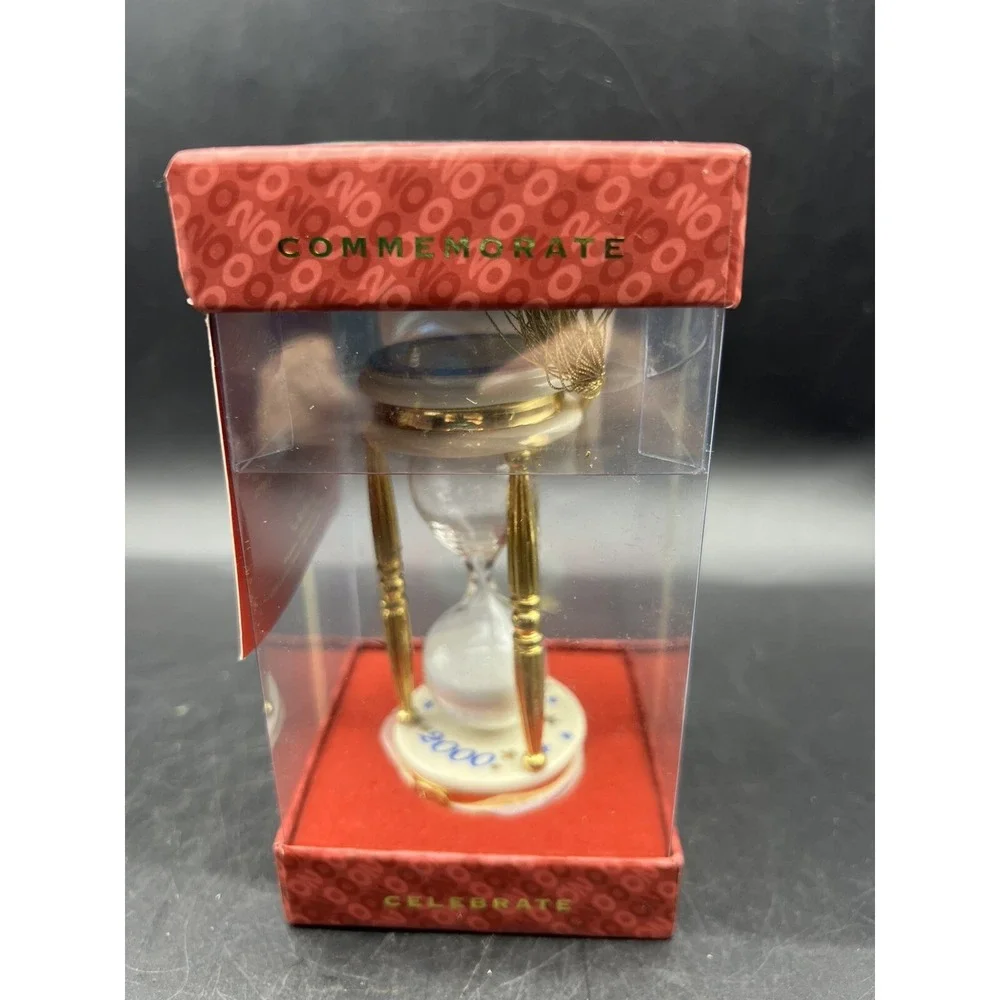 Vintage 2000 LENOX Commemorate 2000 Hour Glass Gold Sand Porcelain Ornament NIB